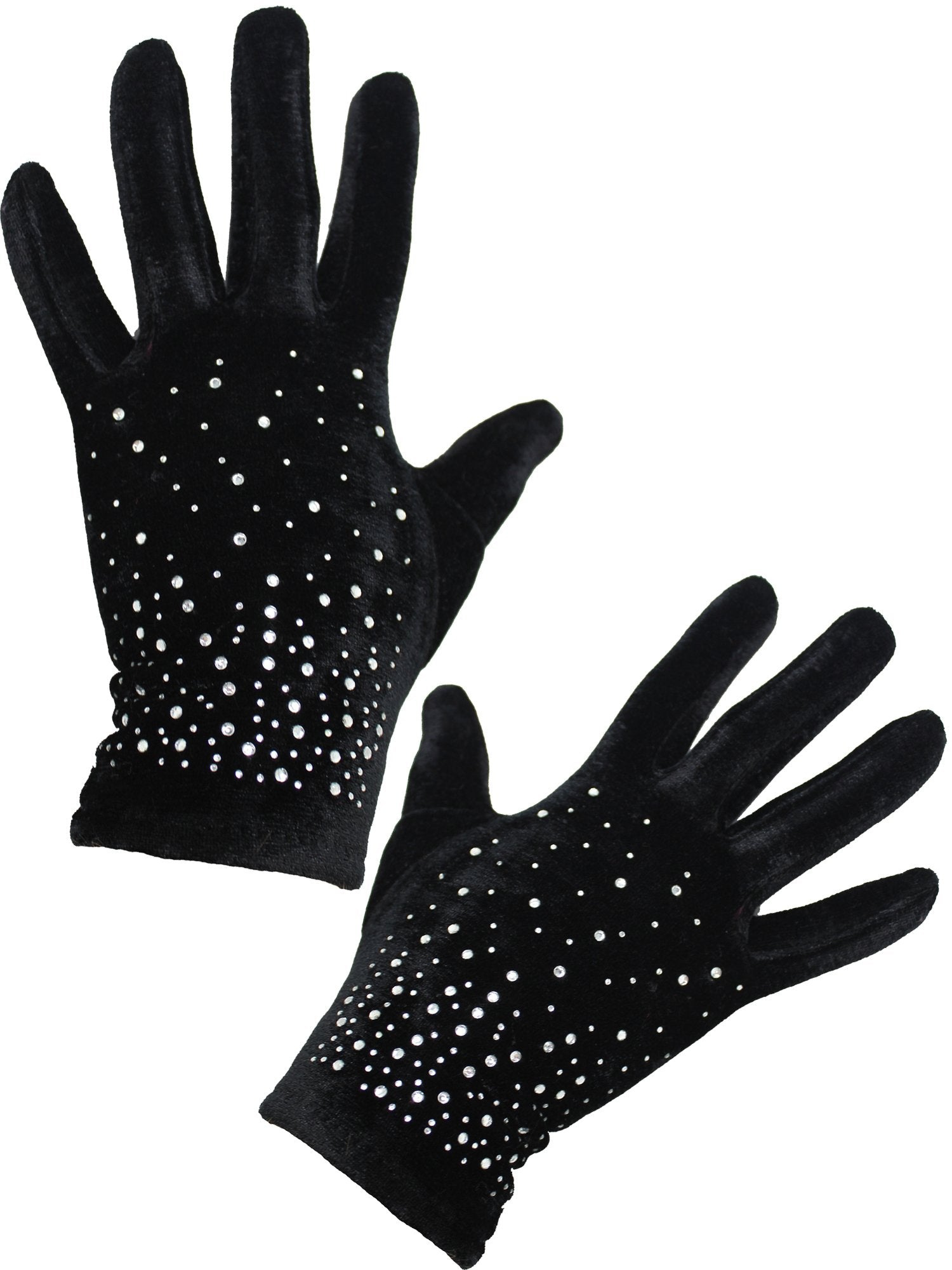 Black Velvet Smart Texting Gloves With Rhinestones