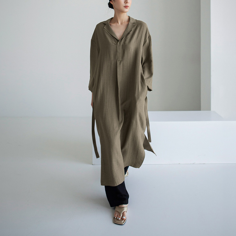 Folded Collar Split Comfy Maxi Dress