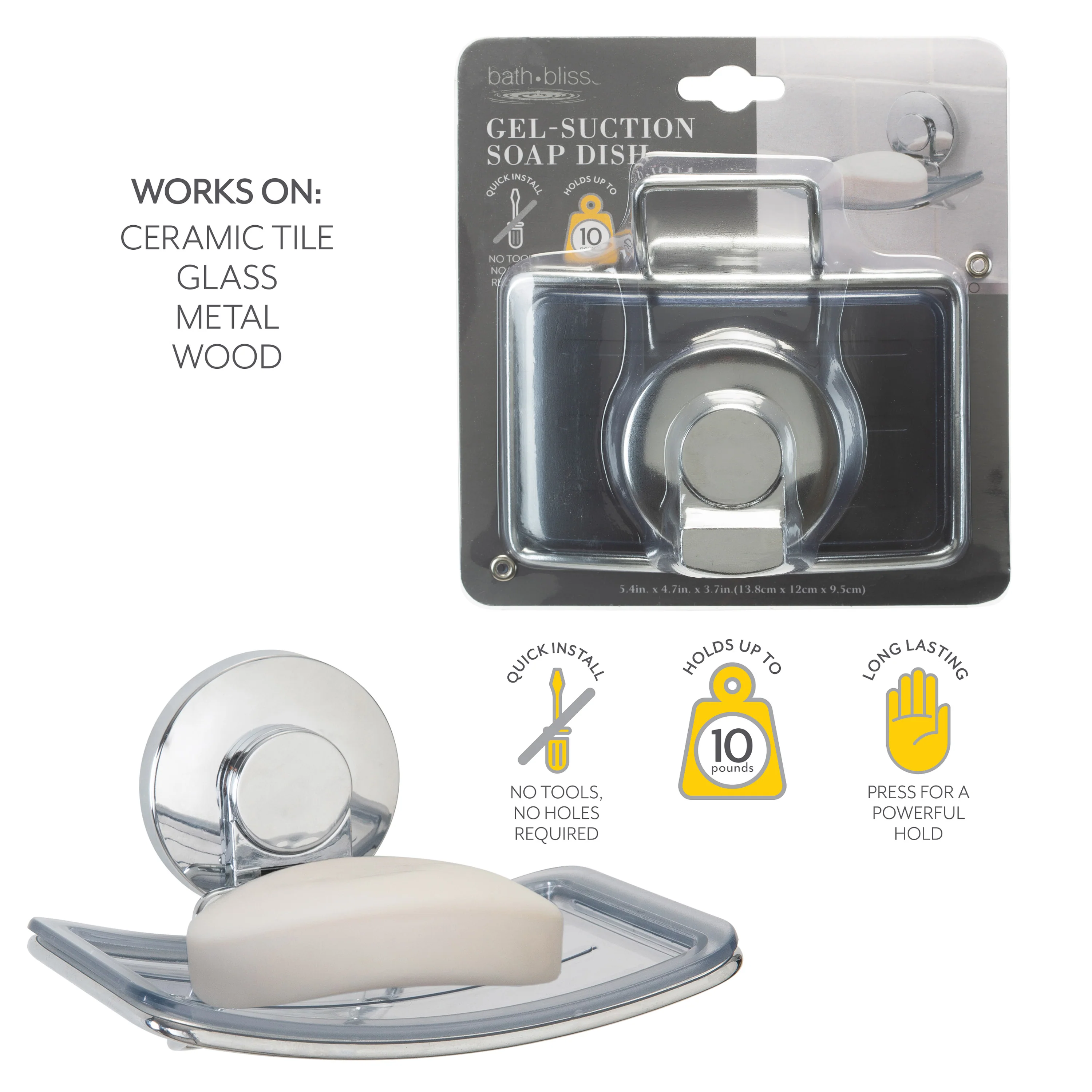 Bath Bliss Gel Suction Soap Dish in Chrome