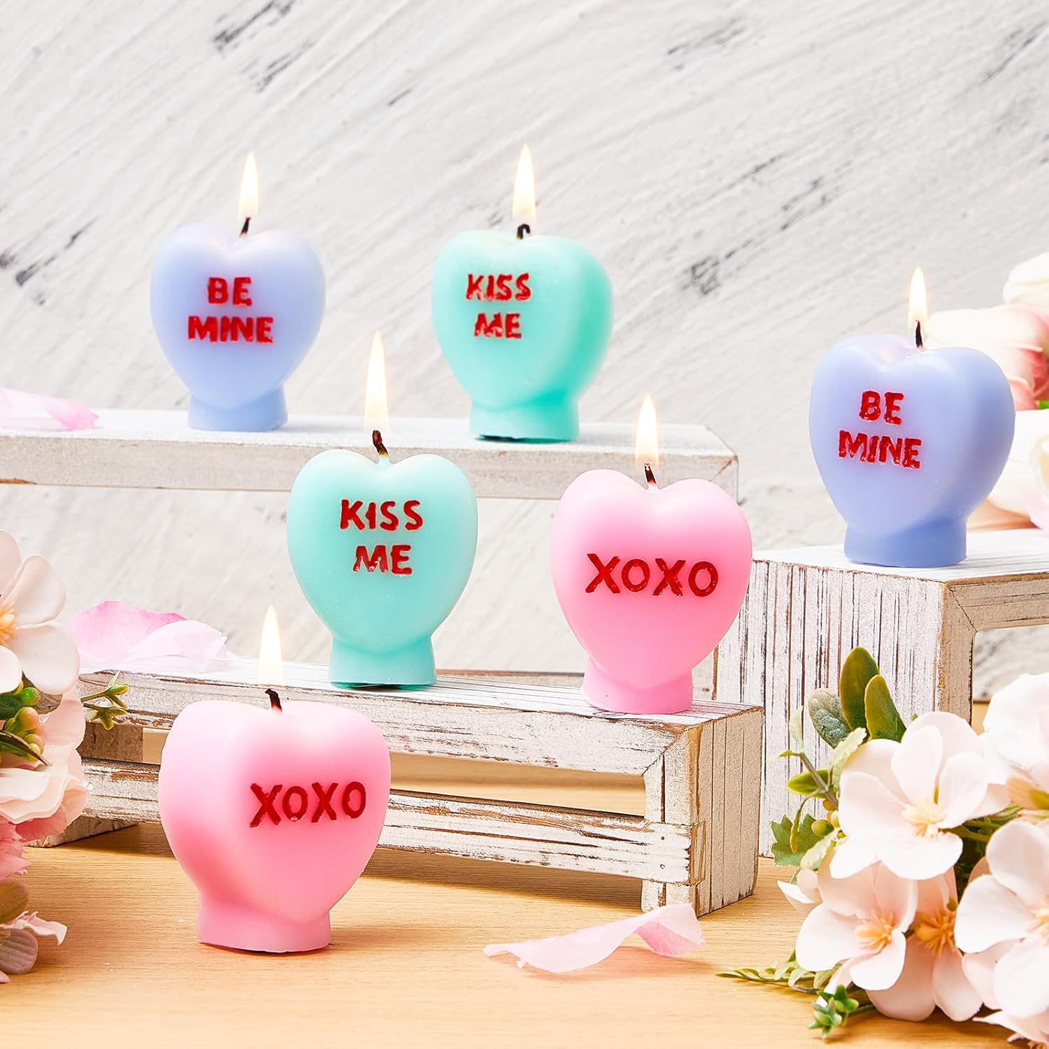 Set of 3 pcs Conversation Heart Shaped Candles - Sweet Rose Scent