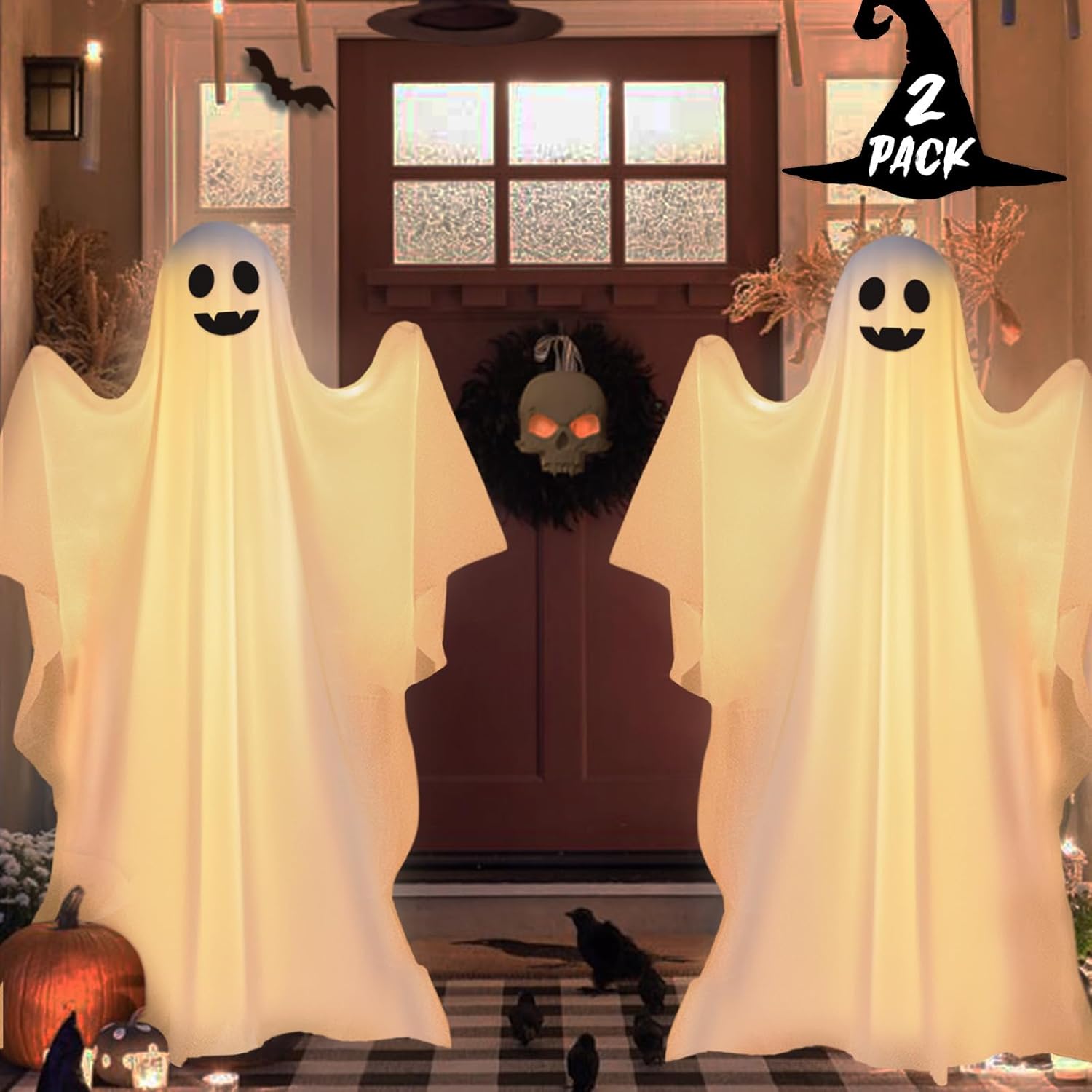 Halloween Decorations-Large Spooky Ghost Halloween Decor with String Lights