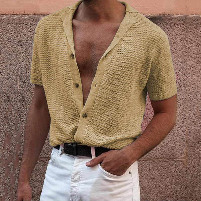 Men's Casual Lapel Short Sleeve Breathable Knit Shirt