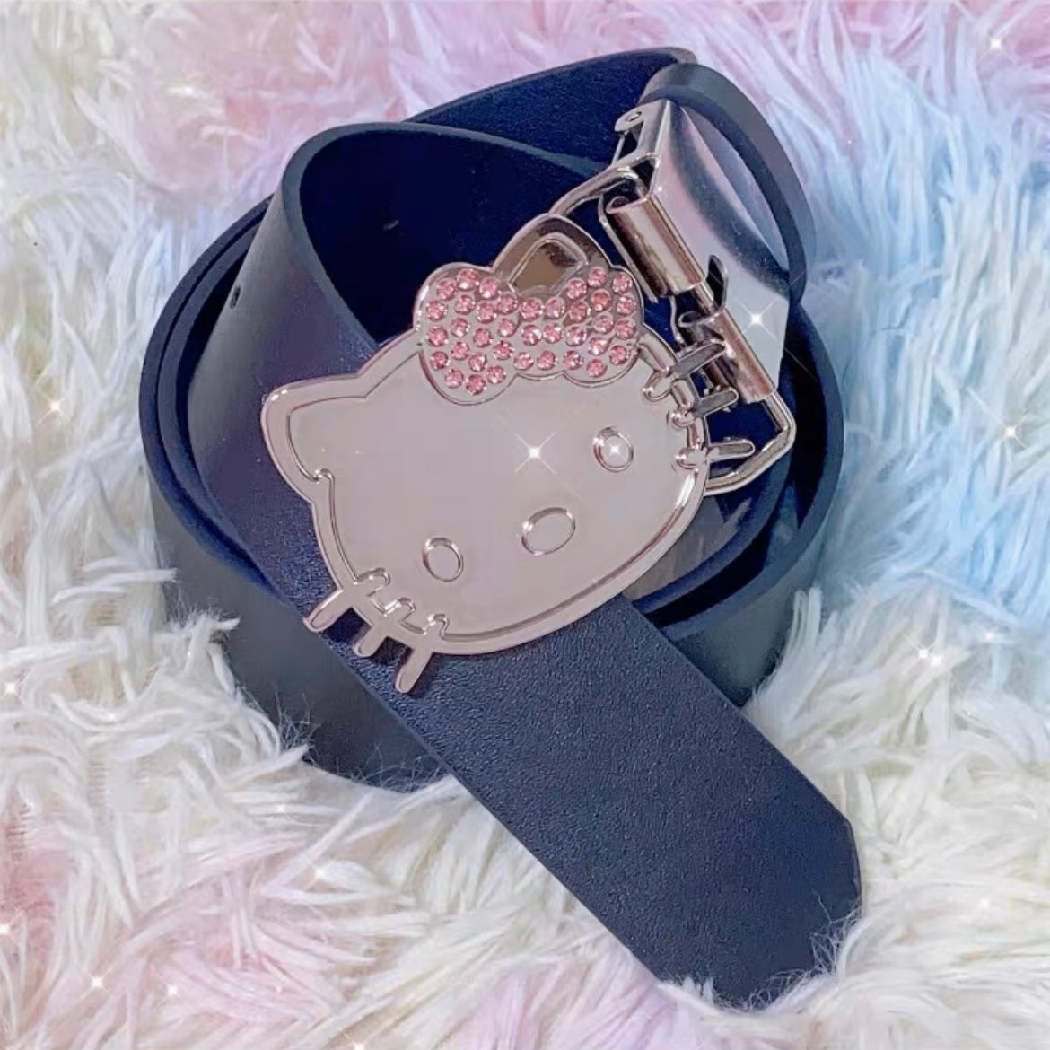 KT Rhinestone Belt Y2k Belt Cowgirl Leather Belt for Women