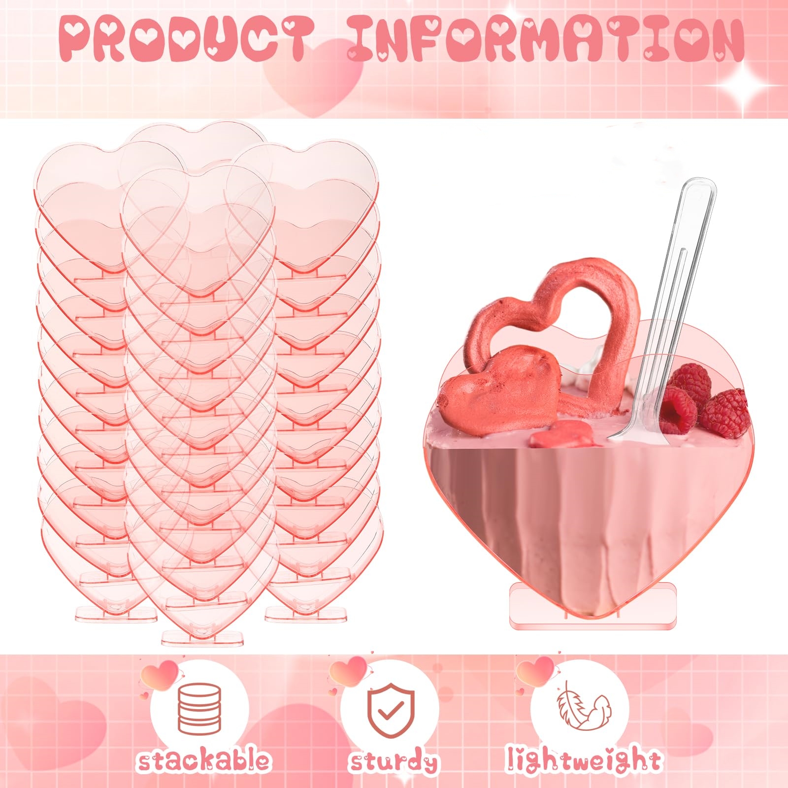 💖 Valentine's Day Sale 49% OFF 💖 Heart Shaped Dessert Cups With Spoons (2.7 oz - 20 Set)