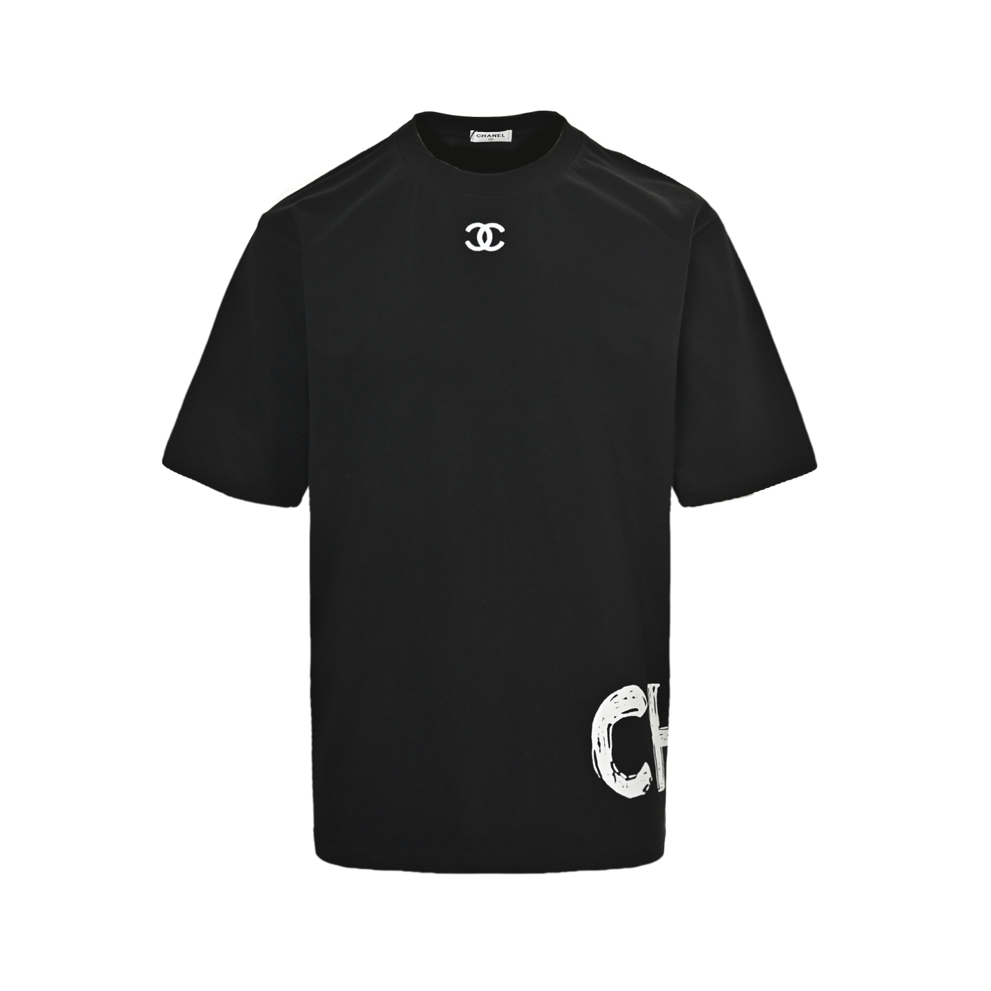 Chanel Neckline Embroidered Hem Letter Printed Short Sleeves