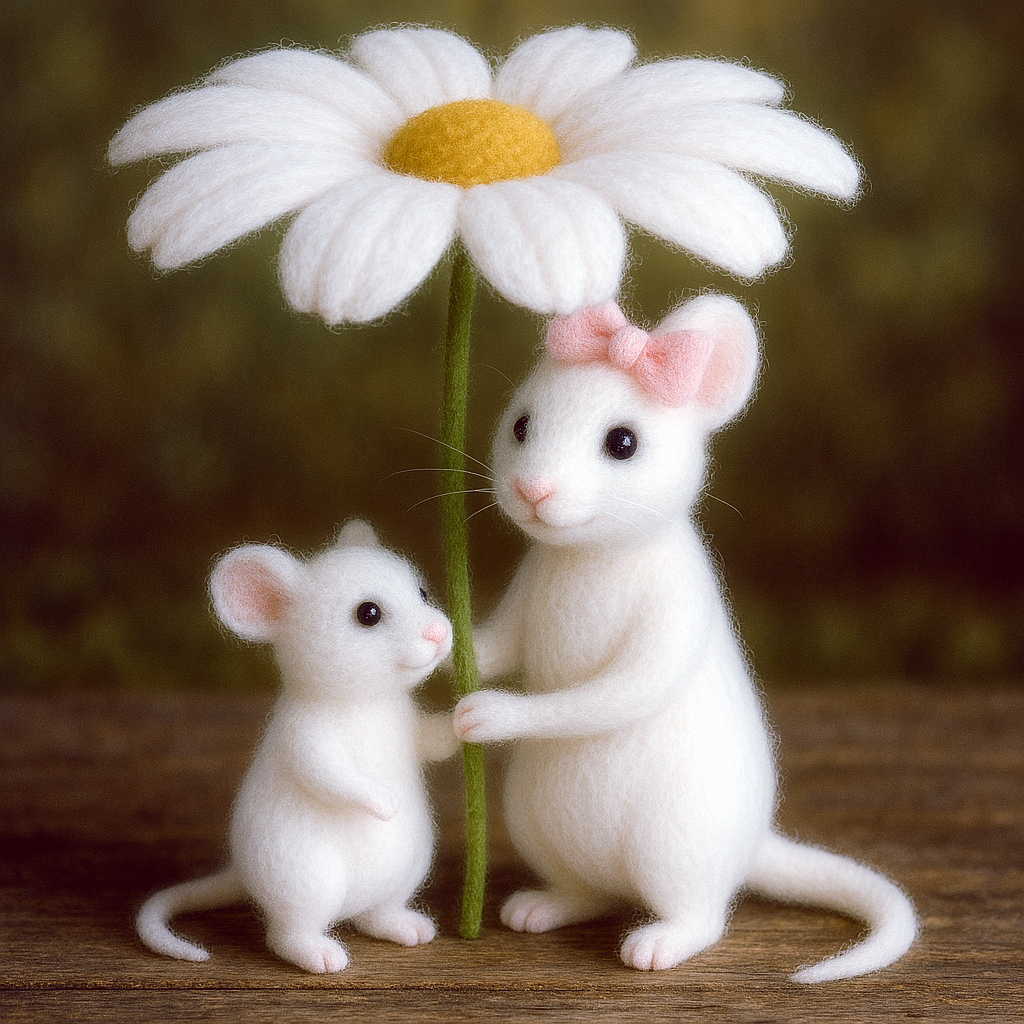 Needle Felted Wool Mouse & Daisy🌼| A Heartwarming Gift for Mom🎁