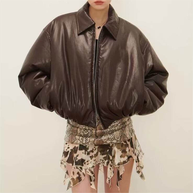 Leather Coat Women Autumn Winter Minimalist Locomotive Trendy Wide Shoulder High End Jacket Jacket