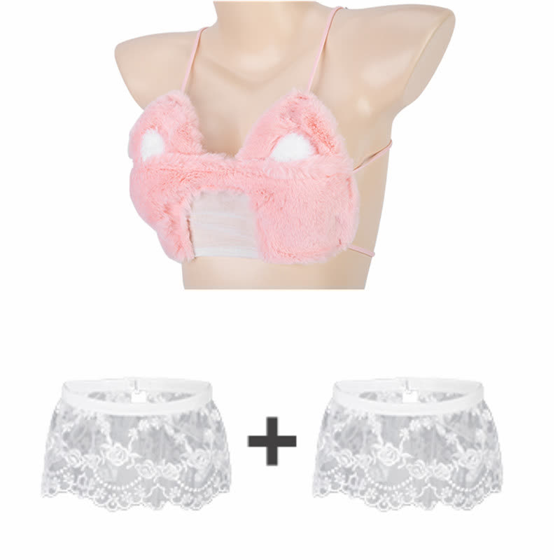 Sexy Plush Bow Kitty Backless Lingerie Set