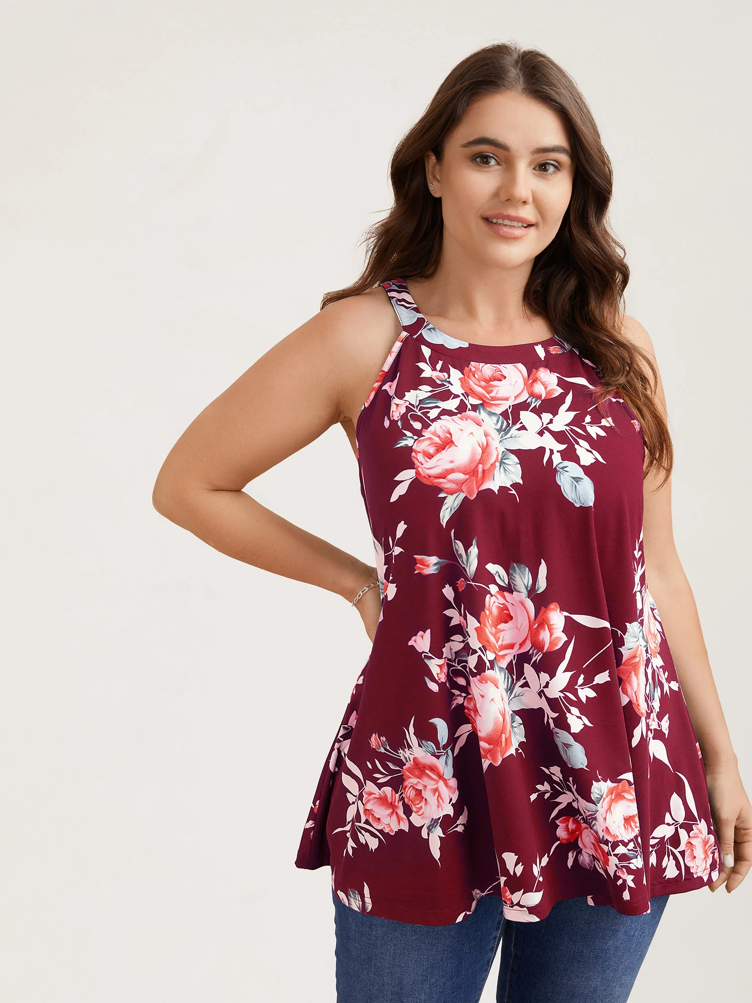 Rosy Print Halter Neck Top