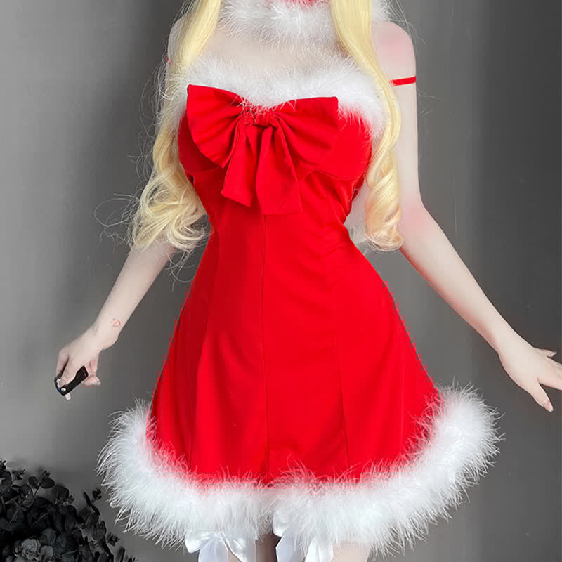 Sexy Backless Christmas Lingerie Dress Stockings Set