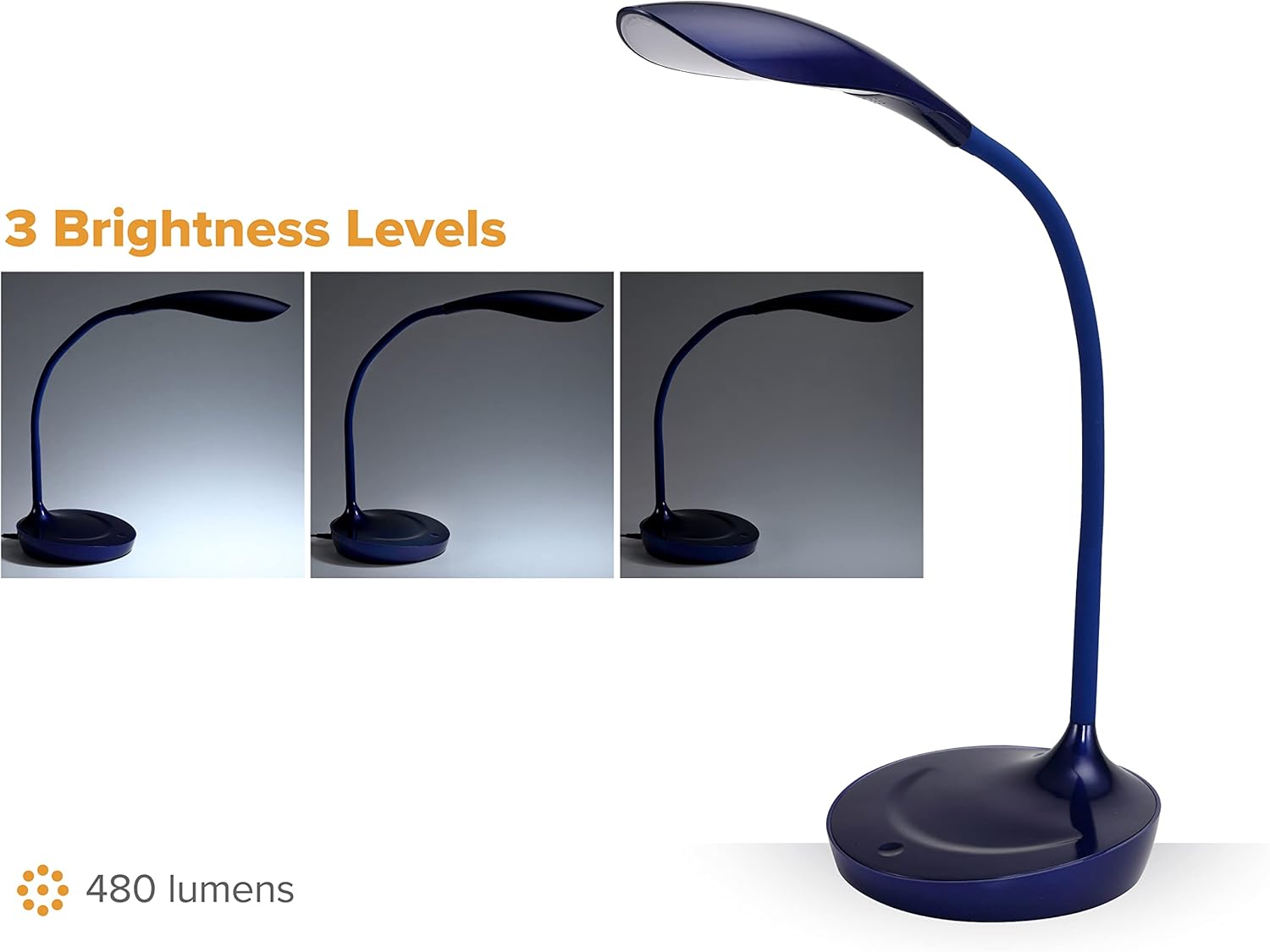 Bostitch Office LED Gooseneck Desk Lamp with USB Charging Port, 3 Dimming Levels, Touch Control, Blue (VLED1502-BLUE)