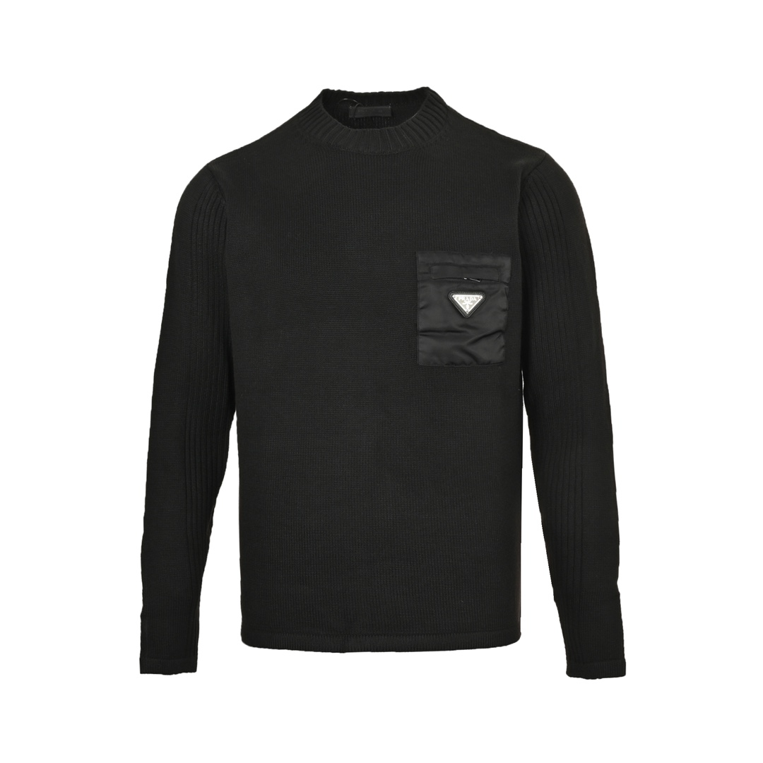 Prada 24Fw nylon pocket triangle logo crew neck sweater