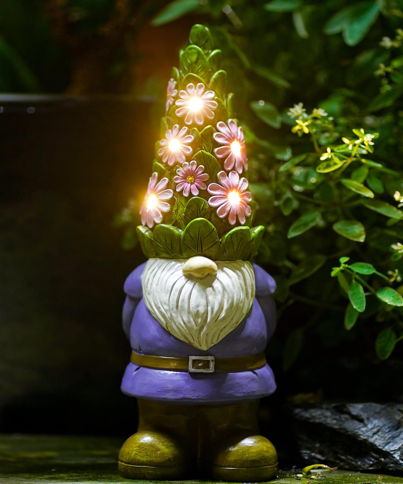 ☀️🔋Solar Garden Outdoor Statues Gnome with Succulent and 7 LED Lights✨