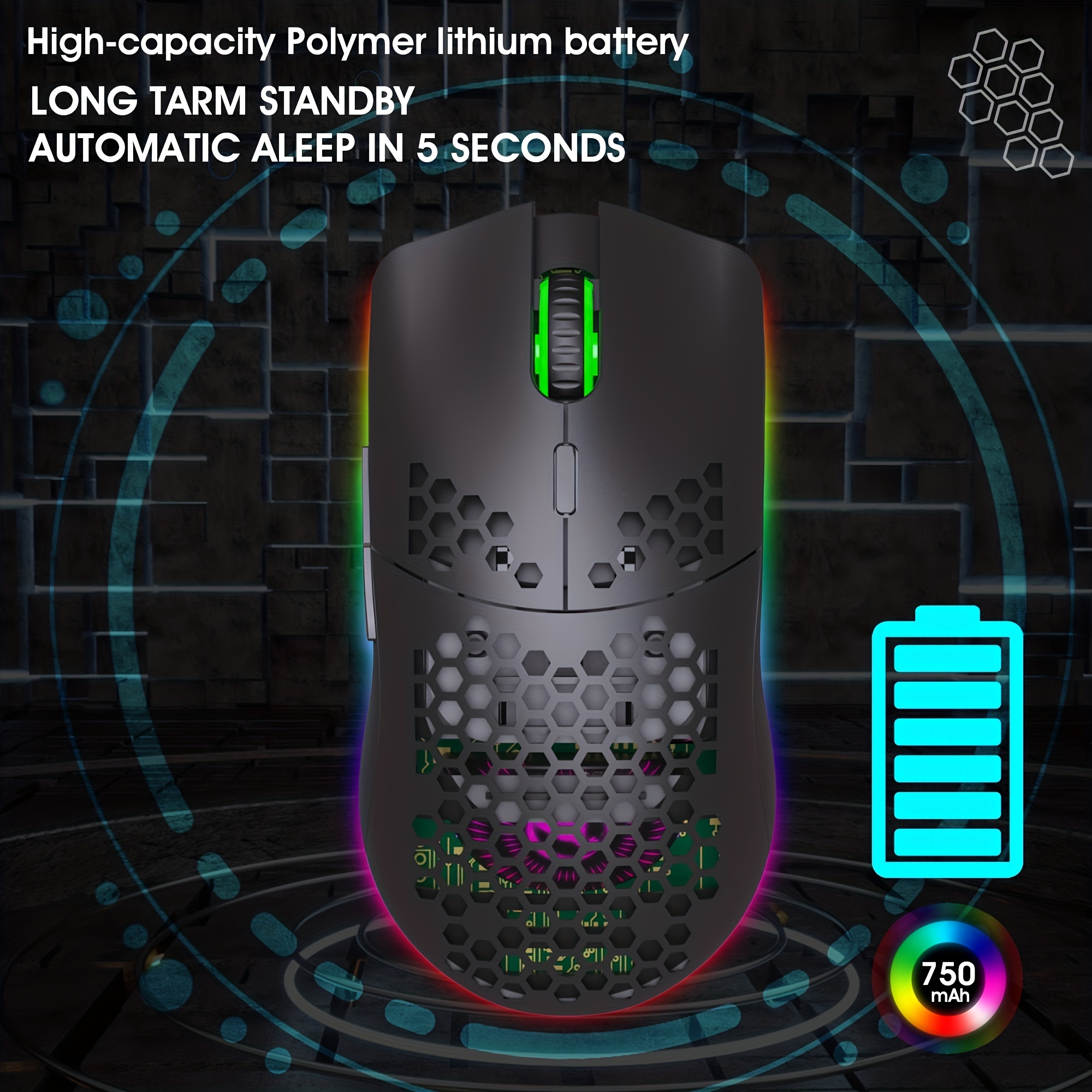 RGB Wireless Gaming Mouse,Ultra-Lightweight Honeycomb Shell Mice With 2.4G Wireless Rechargeable,RGB Spectrum Backlit,7 Buttons,3200DPI,Ergonomic Long Battery Life For PC,PS4 Gamers