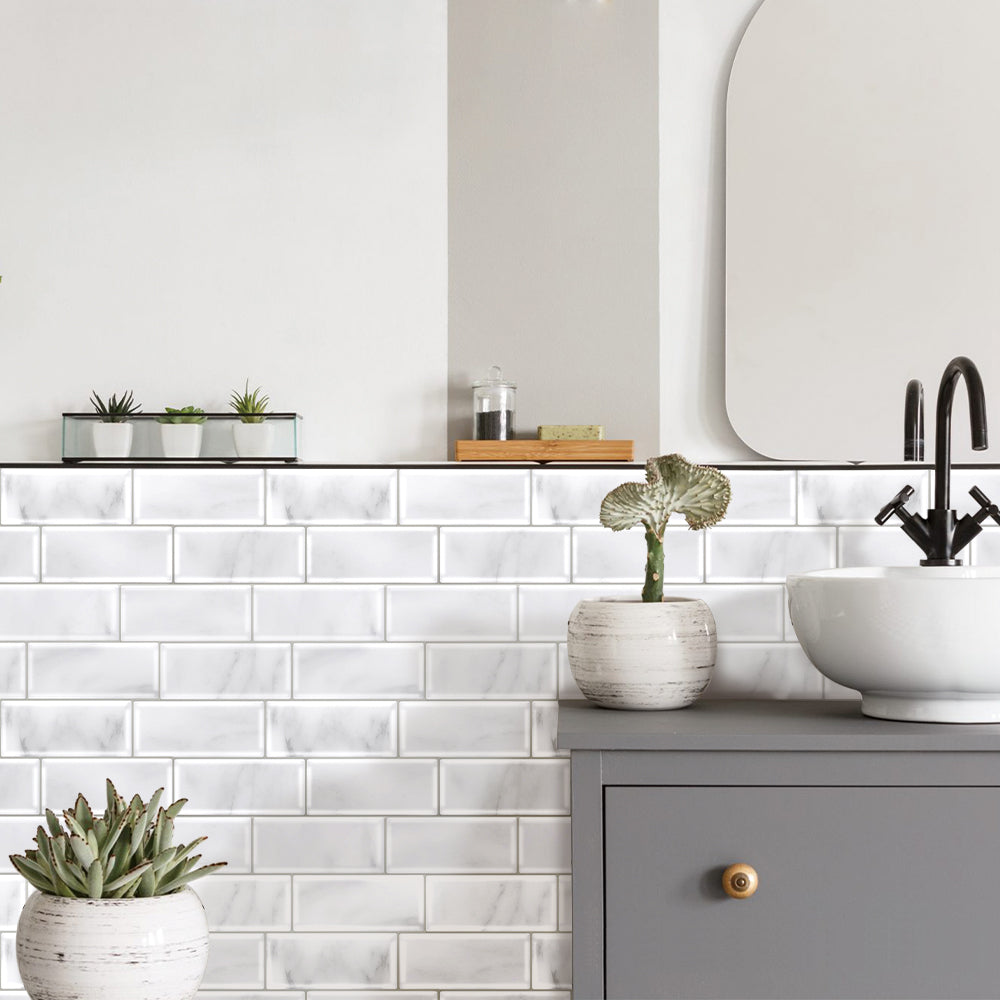 Carrara Metro Subway Peel and Stick Backsplash Tile