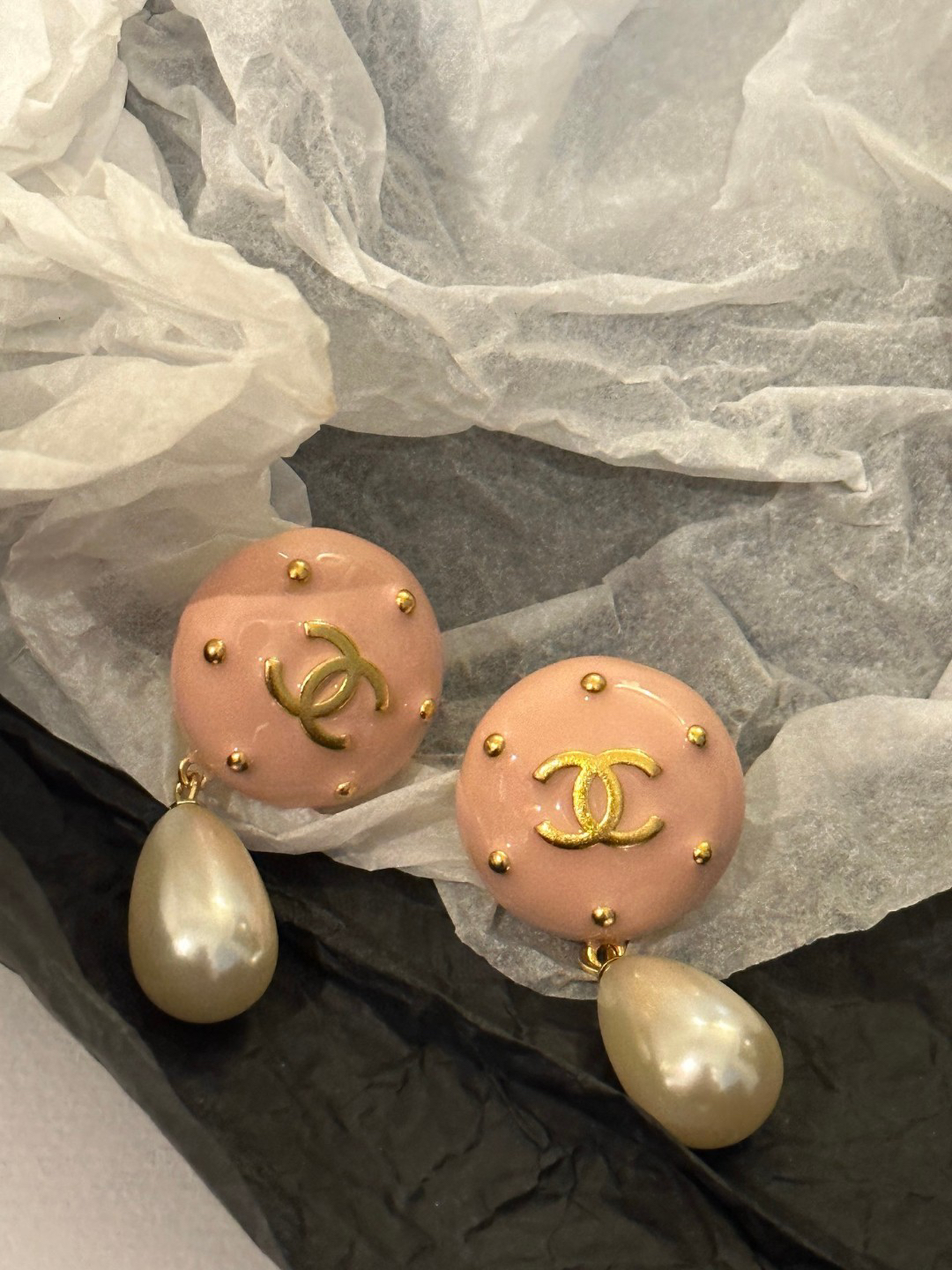 Chanel Pink Double C Pearl Earrings