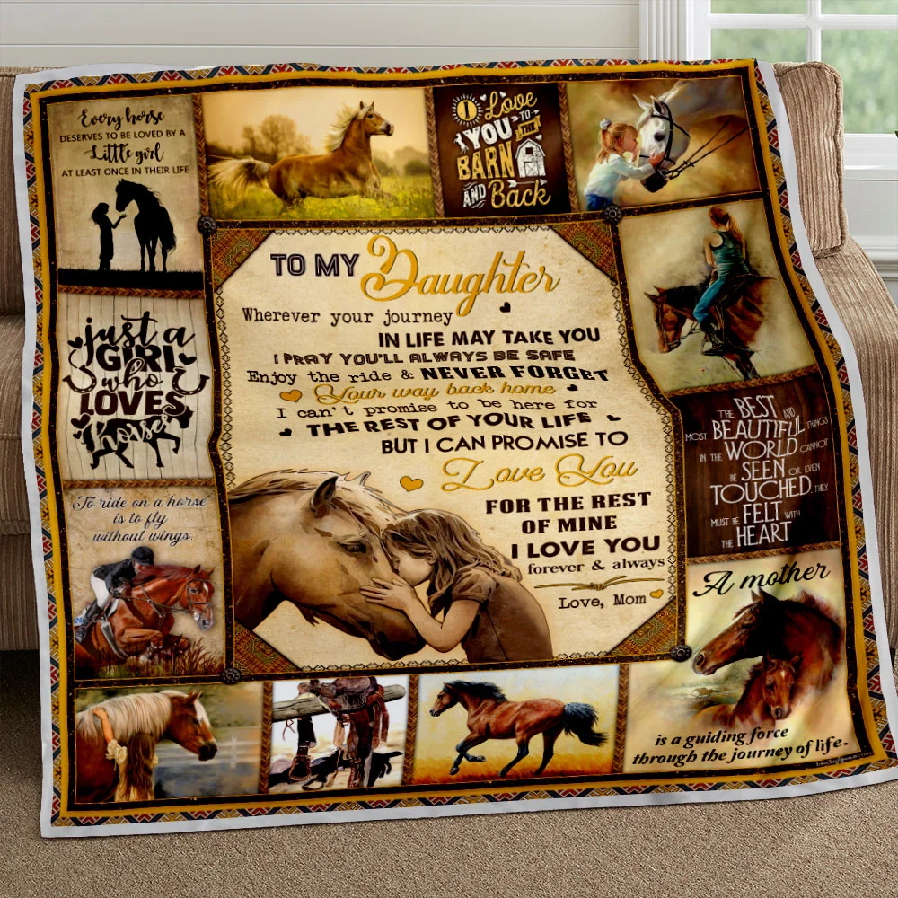 To My Daughter, Enjoy The Ride, Love Mom, Horse Sofa Throw Blanket