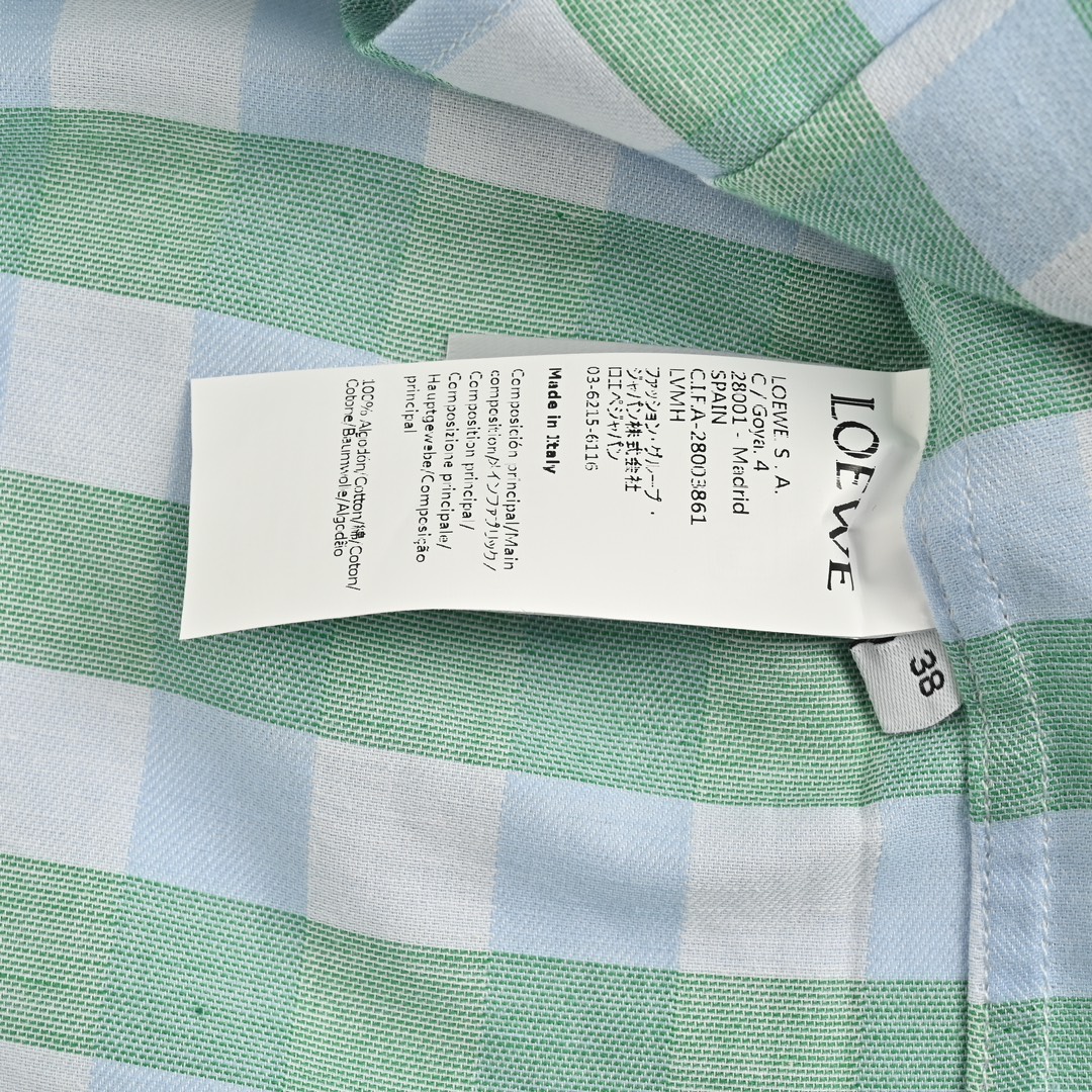 Loewe 24Fw mint mambo green check shirt