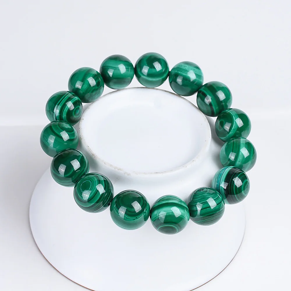 14mm Malachite Beads Natural Stone Man Bracelet High Quality Fine Jewelry Women's Bracelets Couple Gift Items With Free Shipping