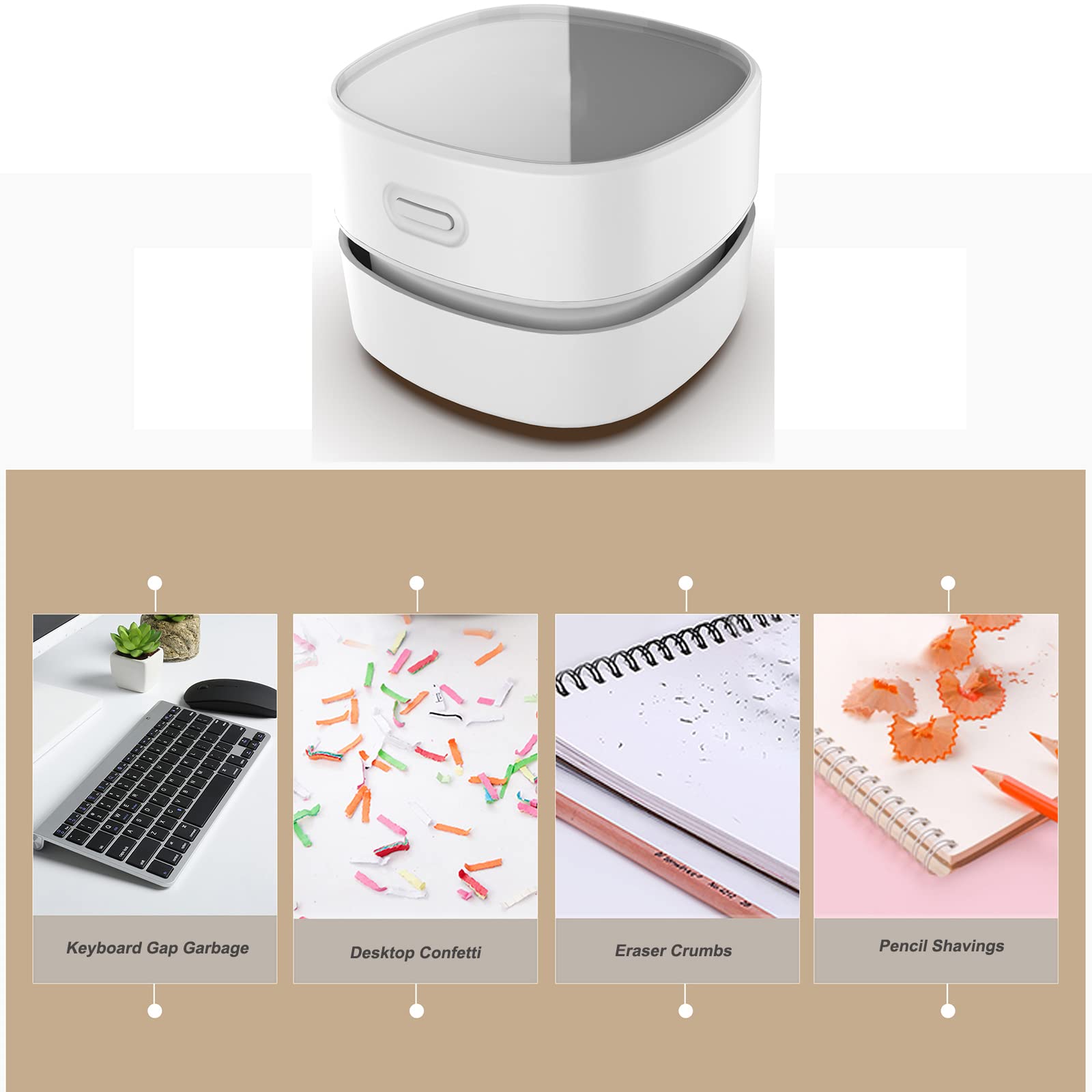 Desktop Vacuum Cleaner,Mini Table dust Sweeper Energy Saving,High Endurance up to 400 mins,Cordless&360º Rotatable Design for Cleaning Hairs,Crumbs,Computer Keyboard