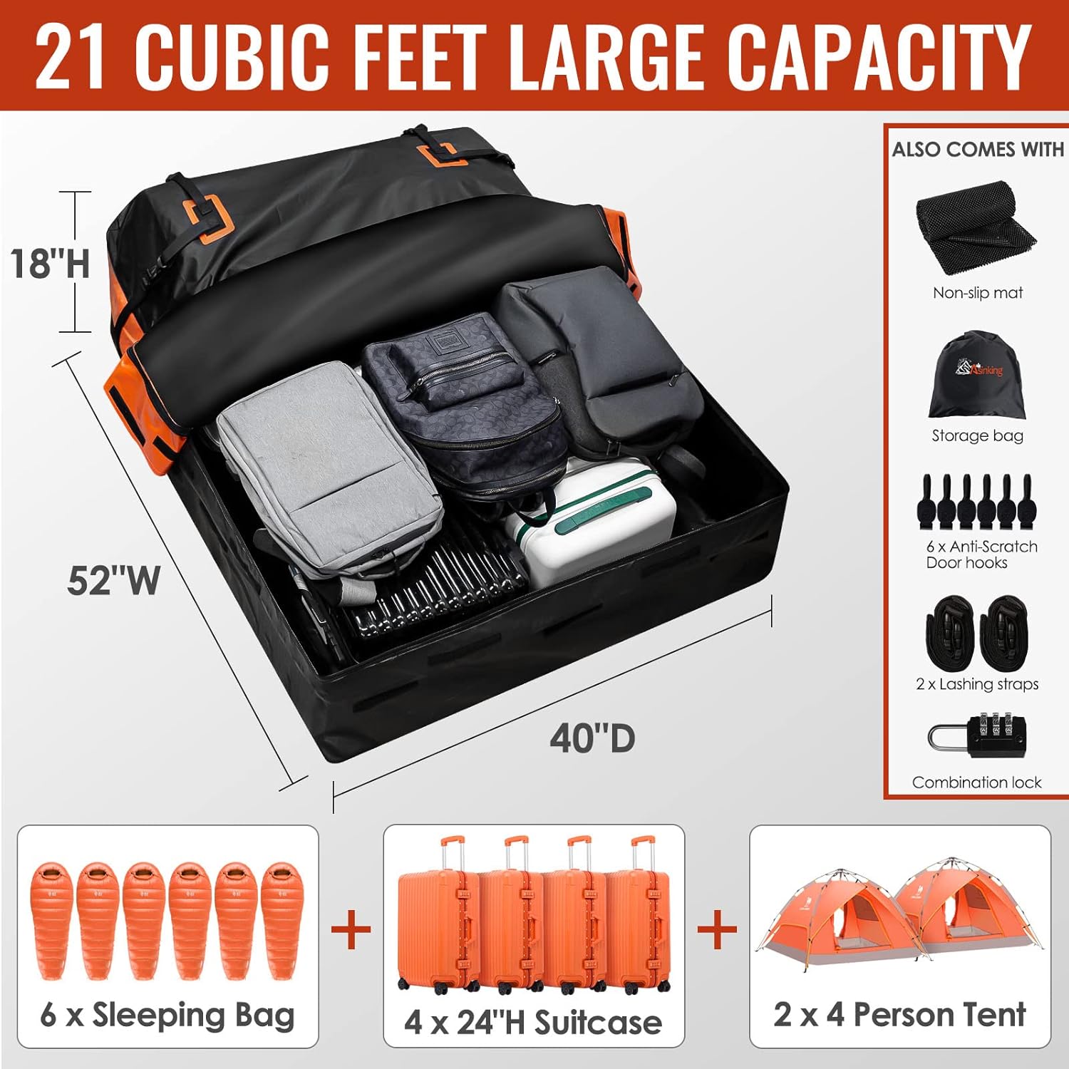 Asinking Car Rooftop Cargo Carrier Bag 21 Cubic Feet 100% Waterproof