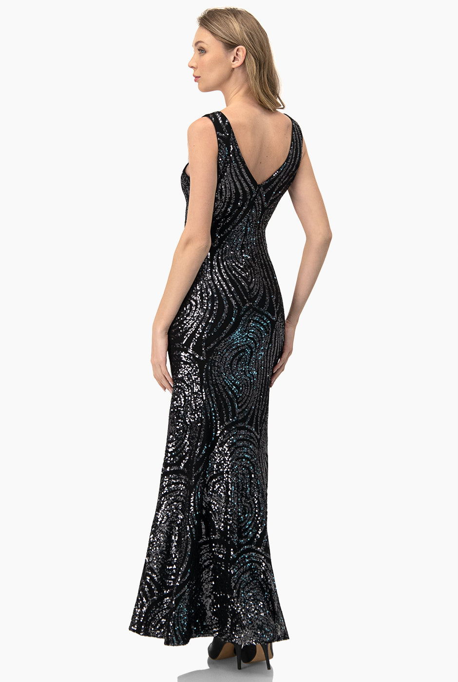 Vestido largo negro con lentejuelas