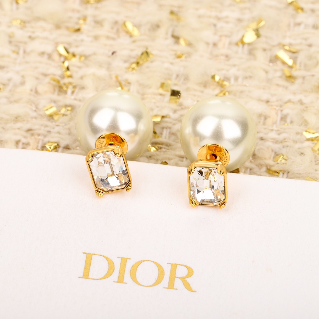 Dior Square Diamond Pearl Earrings