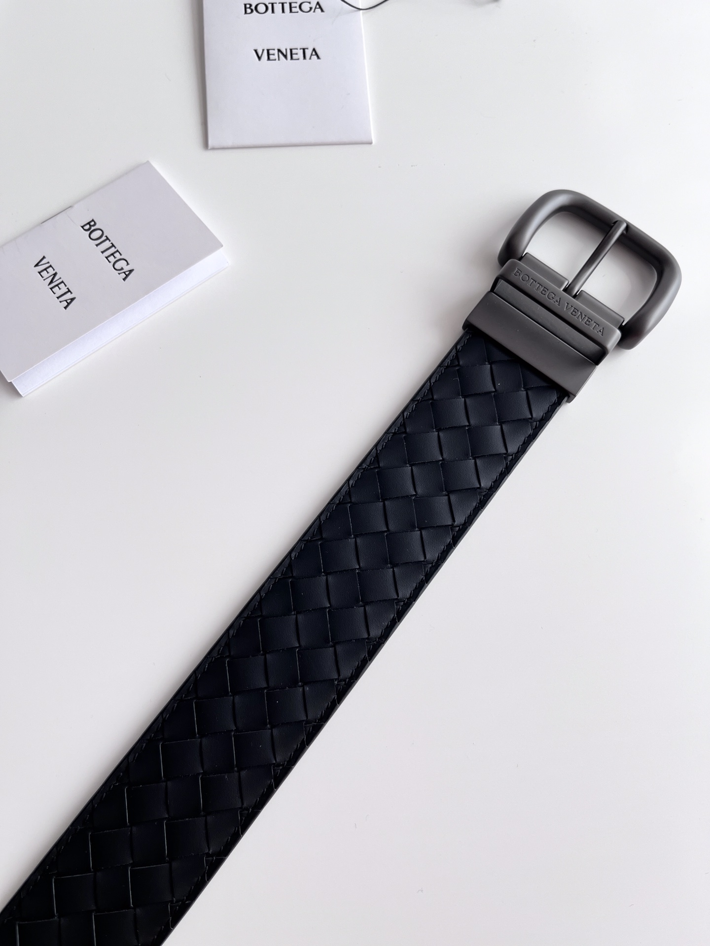 Bottega Veneta frosted pin buckle woven cowhide double-sided belt 4.0cm wide