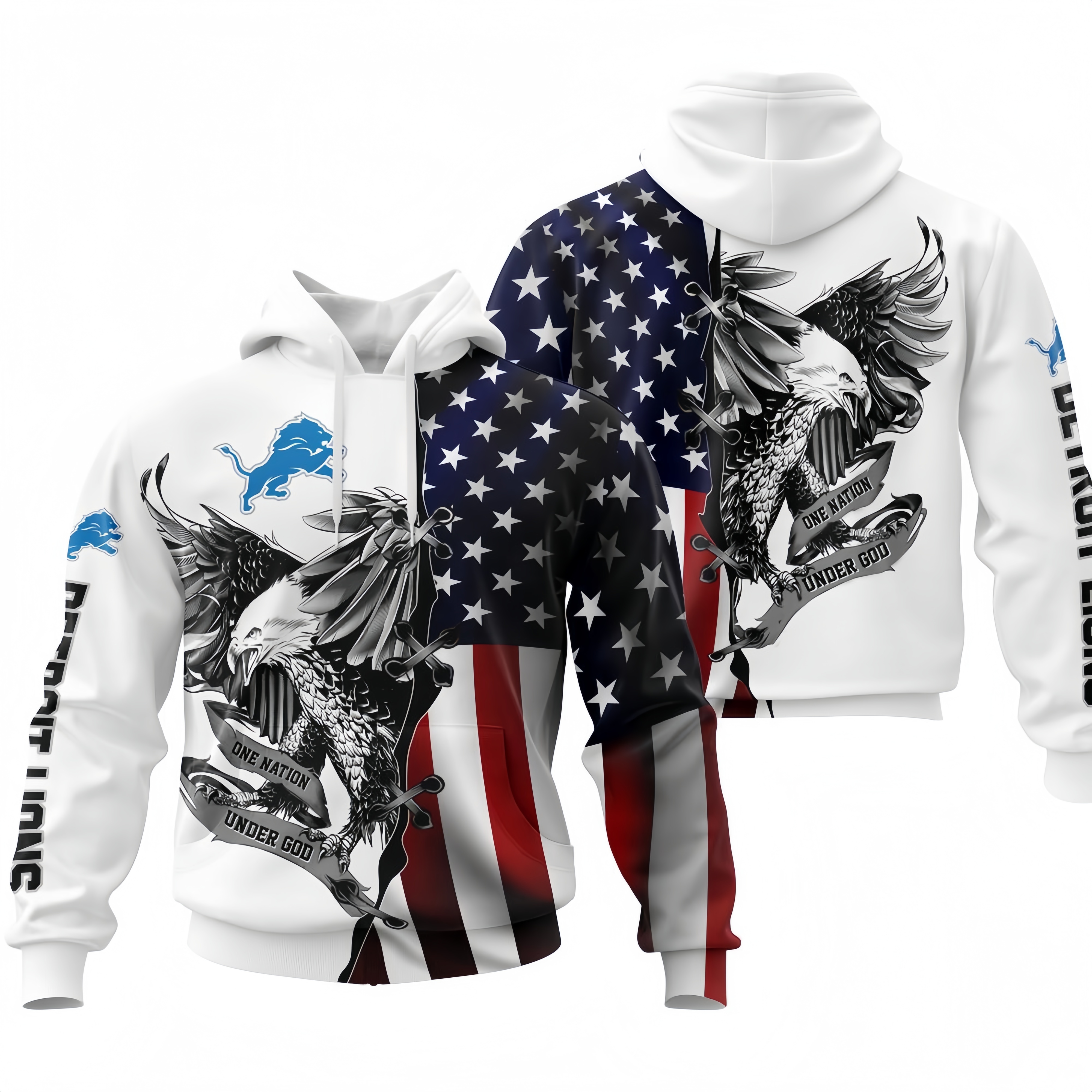 DETROIT LIONS 3D USA FLAG EAGLE
