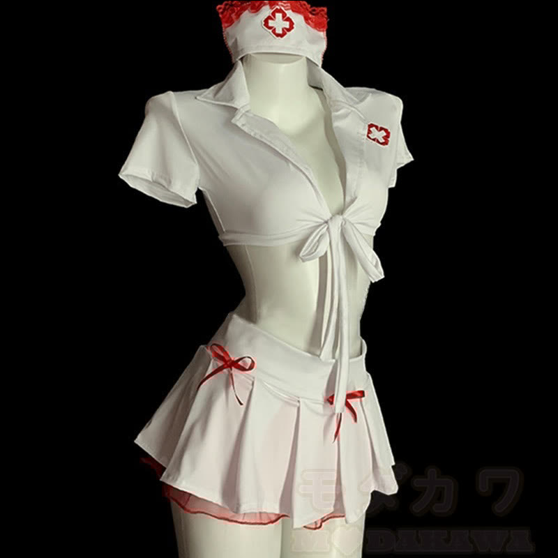 Cosplay Nurse Lace-up Bow Lingerie Set
