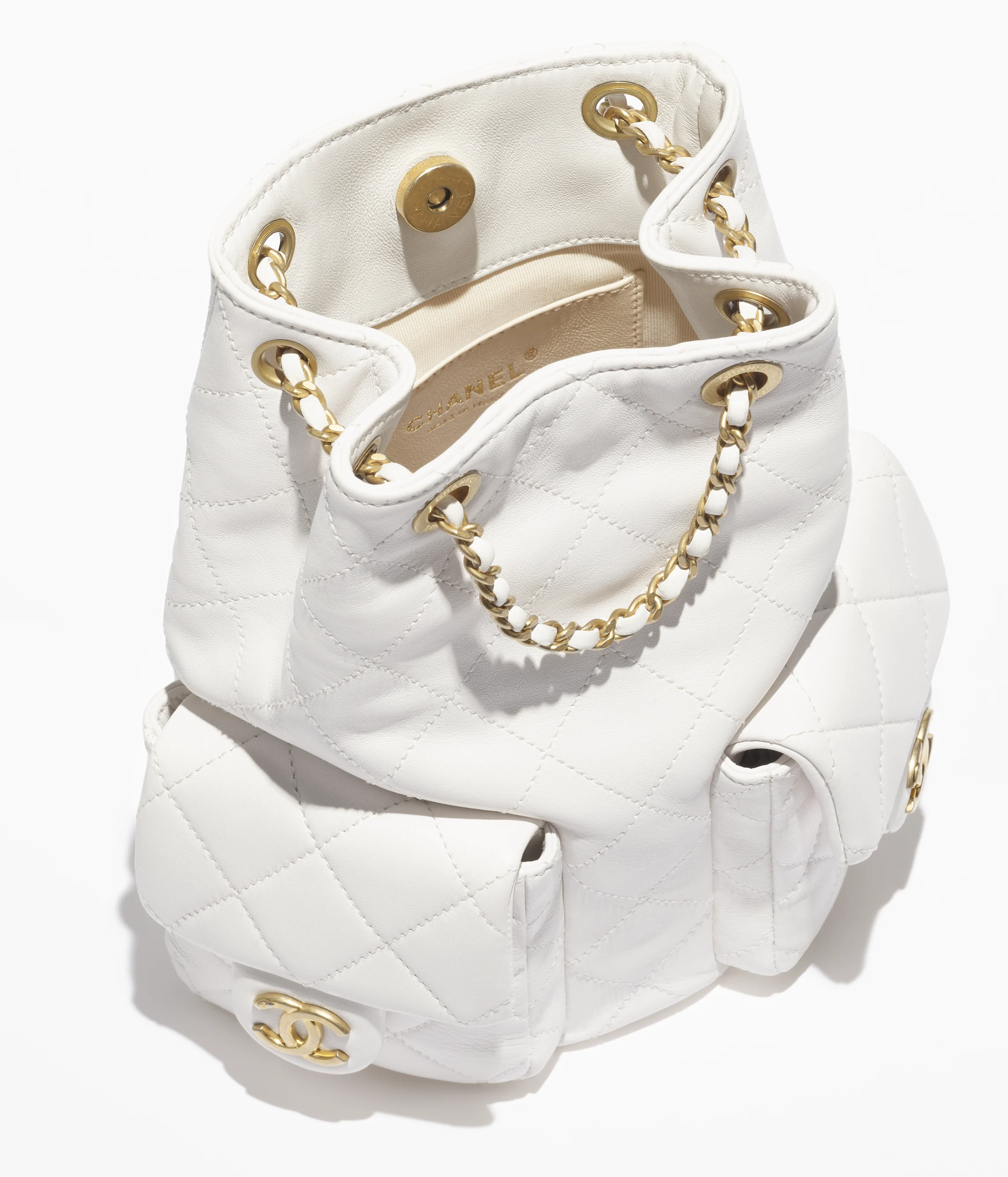 Chanel Backpack Shiny Lambskin & Gold-Tone Metal White AS5310-B18791-10601