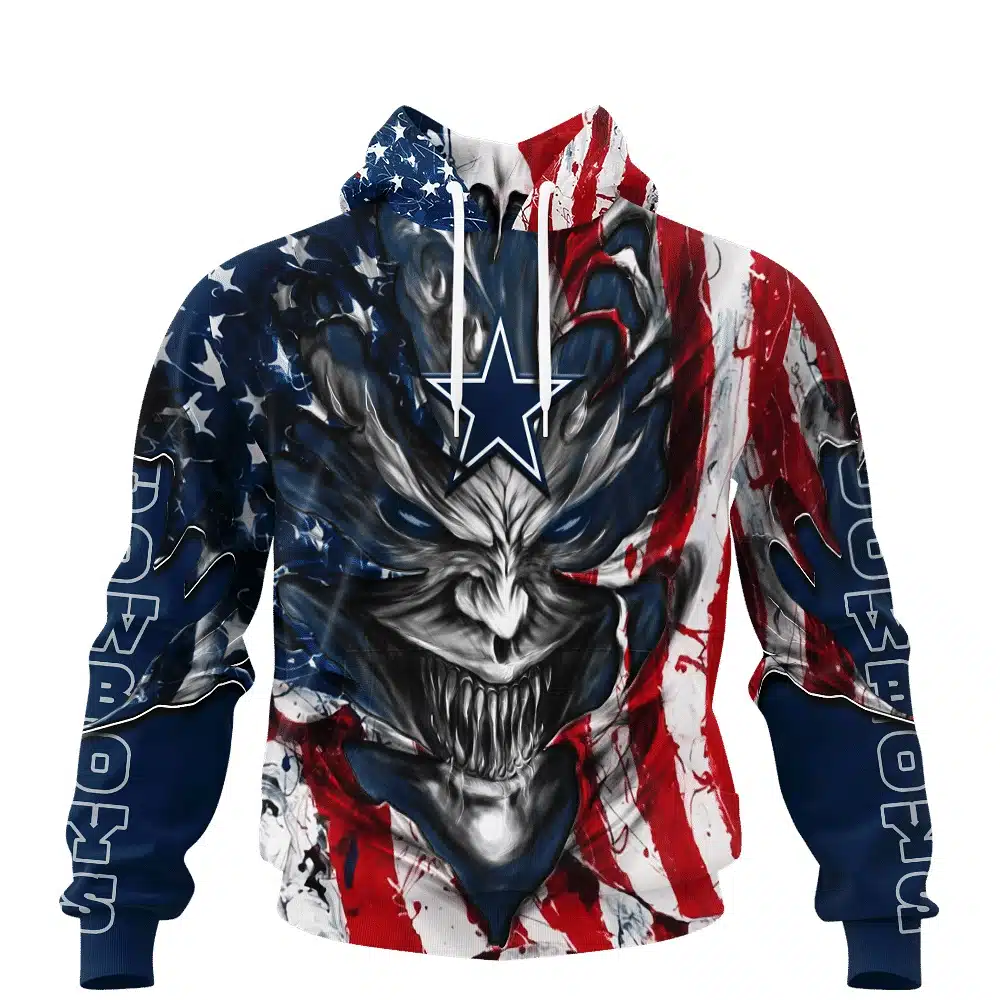 DALLAS COWBOYS DEMON FACE AMERICAN FLAG-3D UNISEX HOODIE