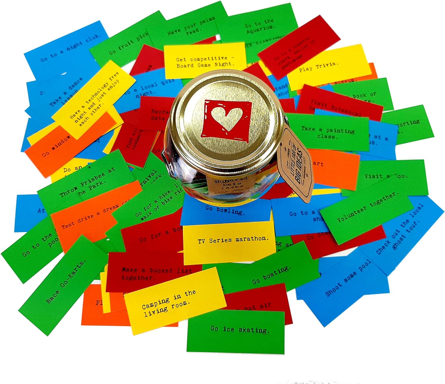 Little Jar of Big Ideas - 100 Date Ideas - Pick One & Let's Go(Unique Thoughtful Gift) - Artisan Handcrafted Gift