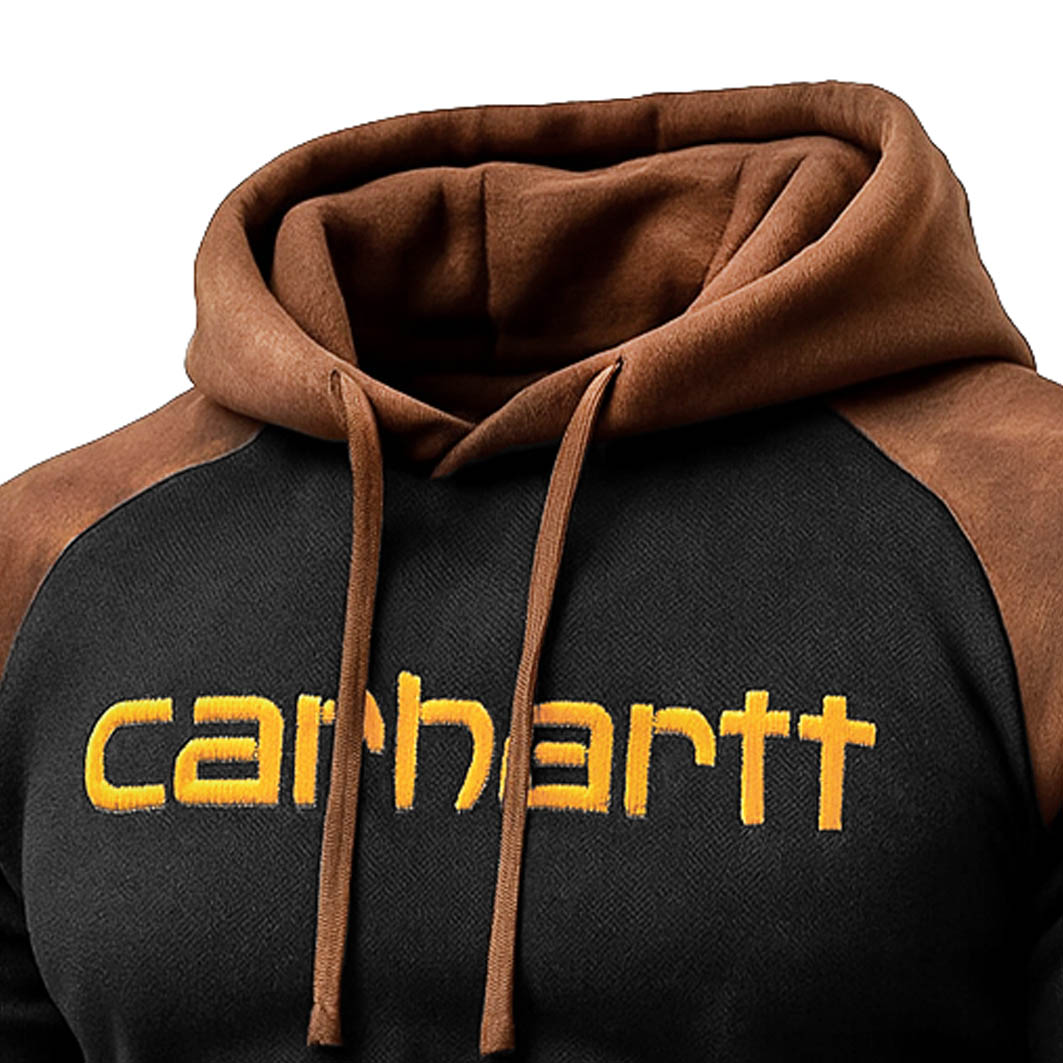 Carhartt Navy and Brown Hooded Sweatshirt with Embroidered Logo