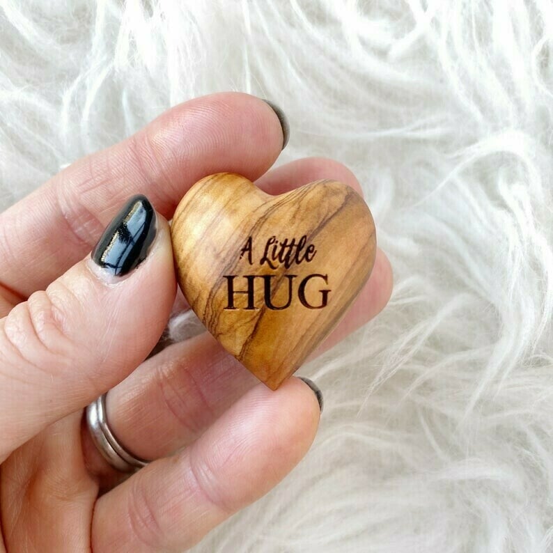 Little Pocket Hug Wooden Heart Token--Miss You Note, Isolation Gift for Someone You Love