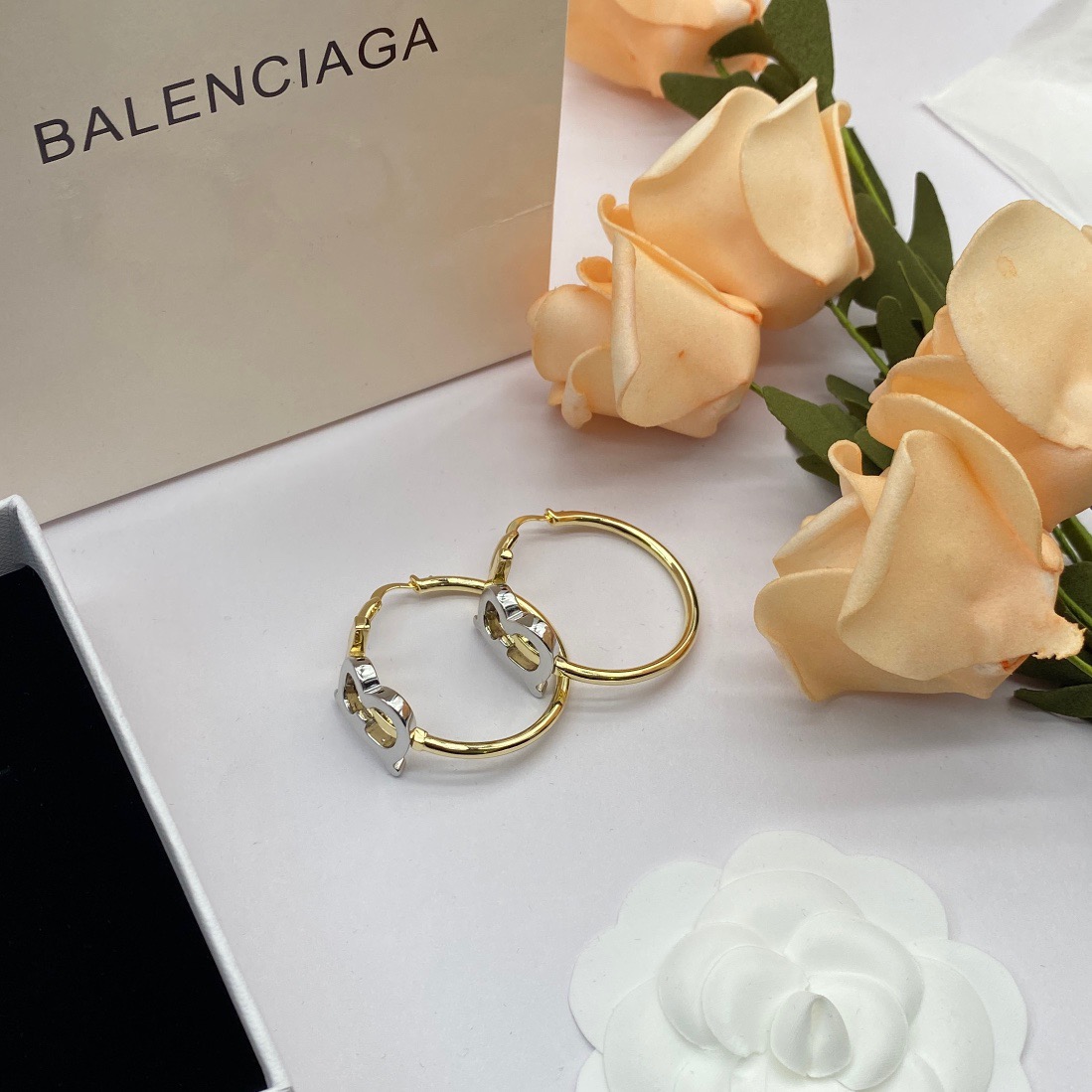 Balenciaga B font hoop earrings