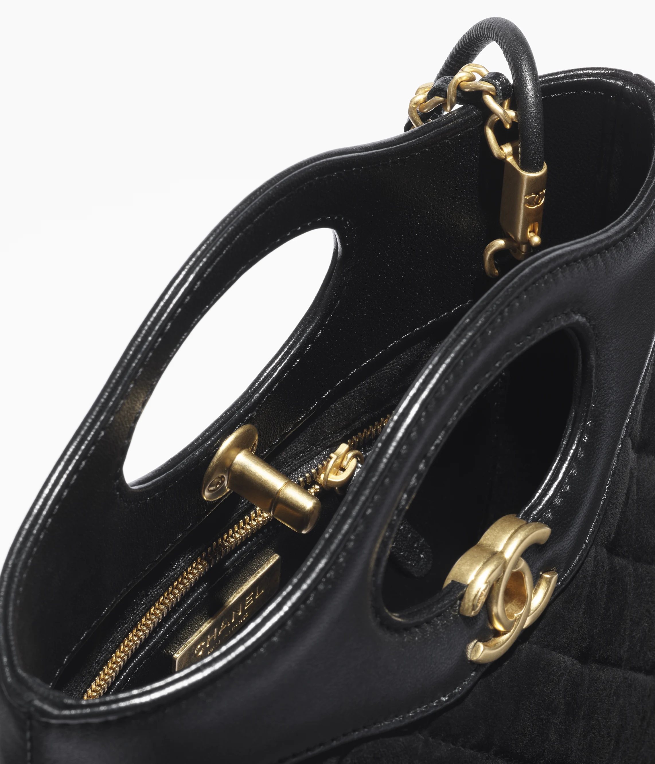 CHANEL 31 Mini Shopping Bag Suede Calfskin, Lambskin & Gold-Tone Metal Black AS4133-B19505-94305