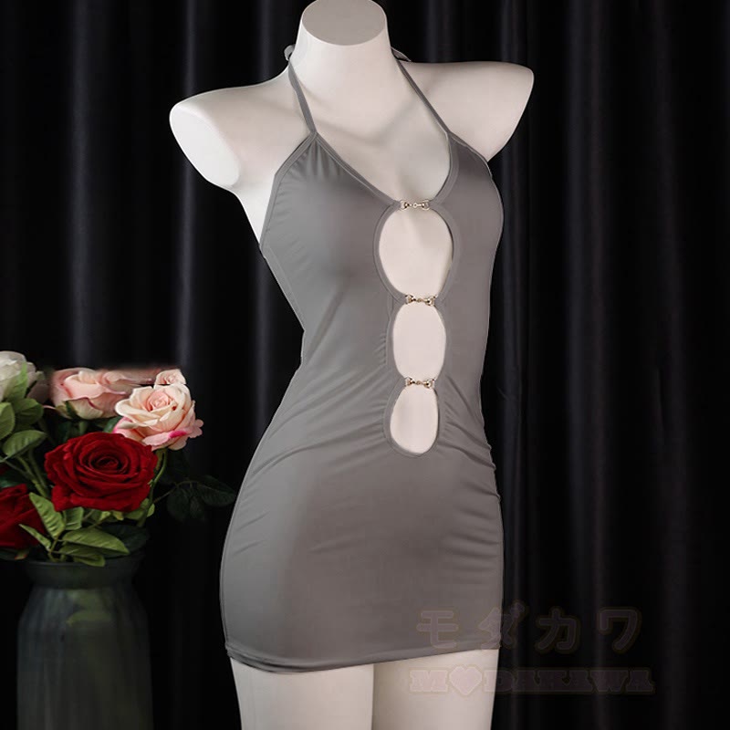 Leopard Print Backless Hollow Out Lingerie Dress