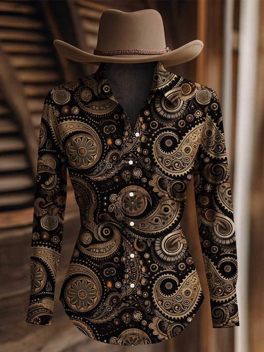 Women's Paisley Print Western Long Sleeve Shirt