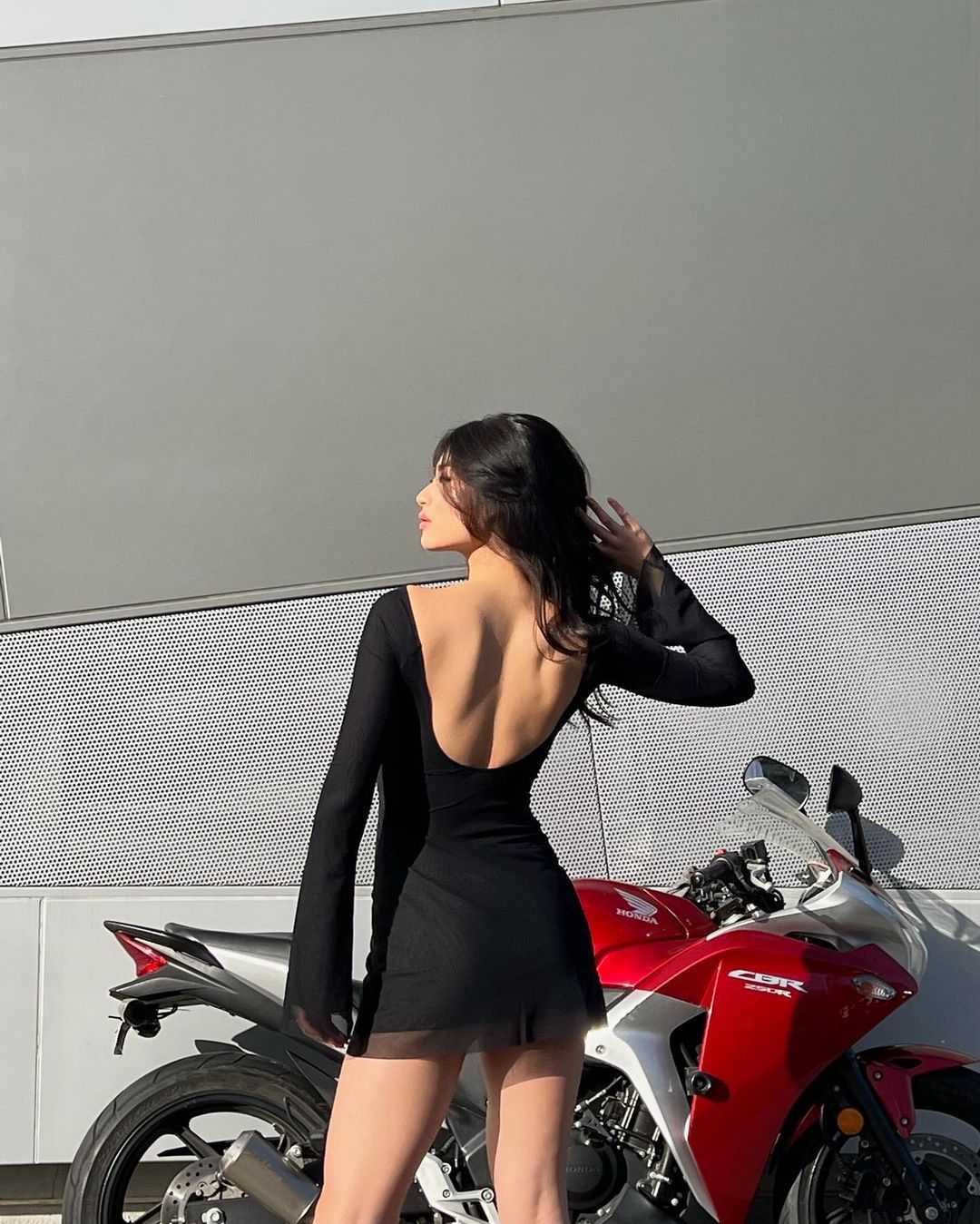 New Long Sleeved Double Mesh Lace See-through Dress