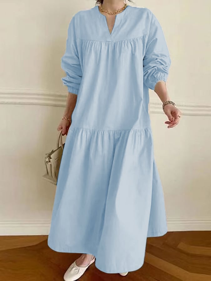Women's Casual Loose Pleated Autumn Fragrant Linen Long Swing Dress