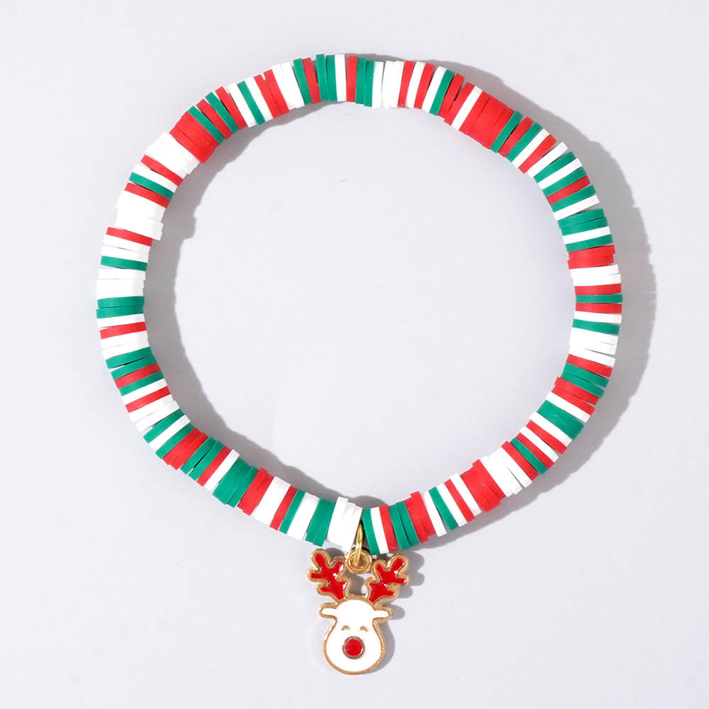 Christmas hand colored polymer clay beaded bracelet set gift
