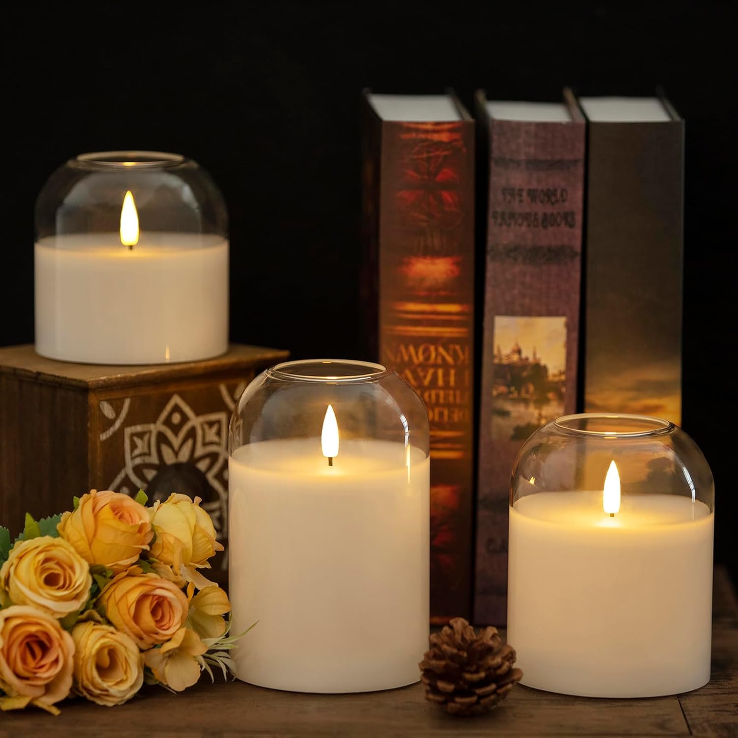 💖Last Day 49% OFF💖Flickering LED Pillar Glass Flameless Candles Set of 3