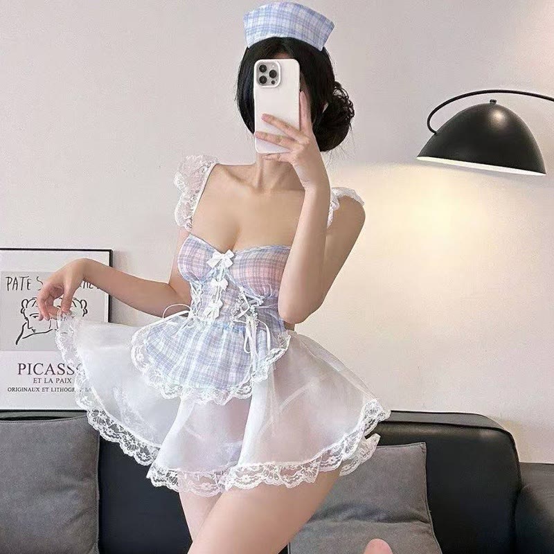 Maid Plaid Backless Lingerie Dress