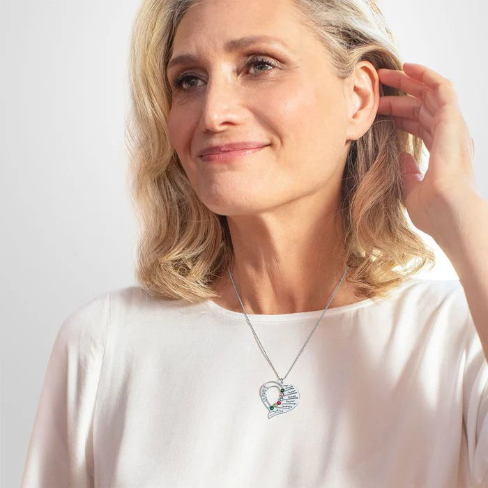 Engraved Mom Heart Birthstone Necklace