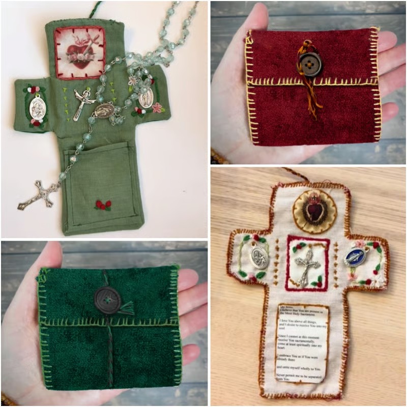 🔥LAST DAY 50% OFF🔥Handmade Stuitched Pocket Shrine With Silver Cross