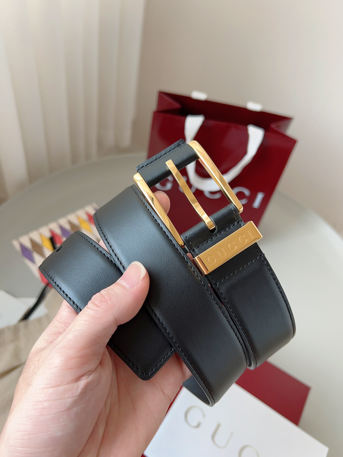 Gucci pin buckle leather belt 3.5cm wide