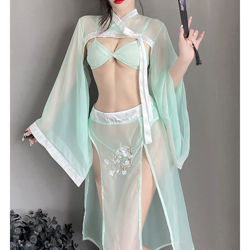 Vintage Han Costume Embroidery See Through Lingerie Set