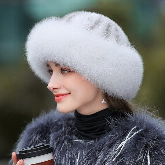 Fashion sweet and cute mink fox fur braided real hair warm thick fisherman hat basin hat