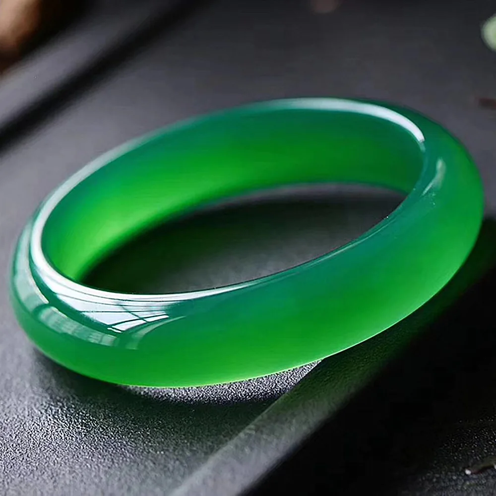 Natural Green Jade Bangles For Women Brazil Chalcedony Charm Jadeite Widened Bracelet Luxury Jewelry Mom's Gift Free Shipping